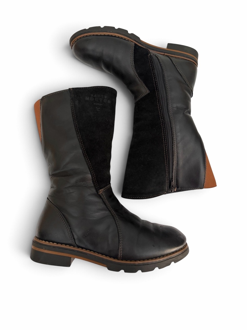 SAUTE-MOUTON Black Étoile Leather Wool Lined Winter Boots size 37